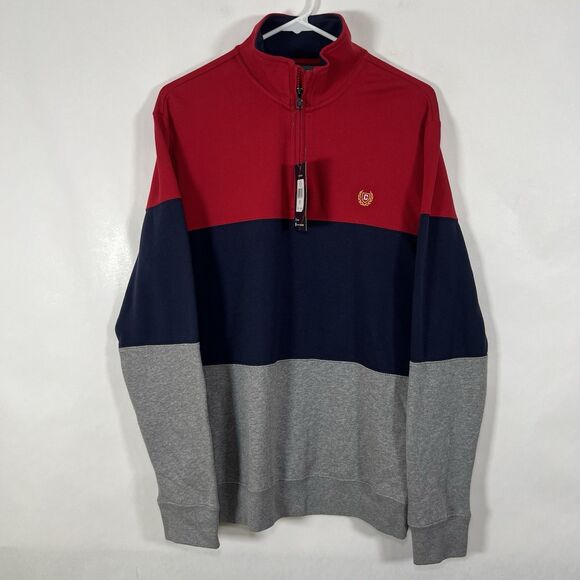 Chaps 1/4 Zip Pullover Sweatshirt Mens Size Medium Red Navy Colorblock NWT - Picture 1 of 12